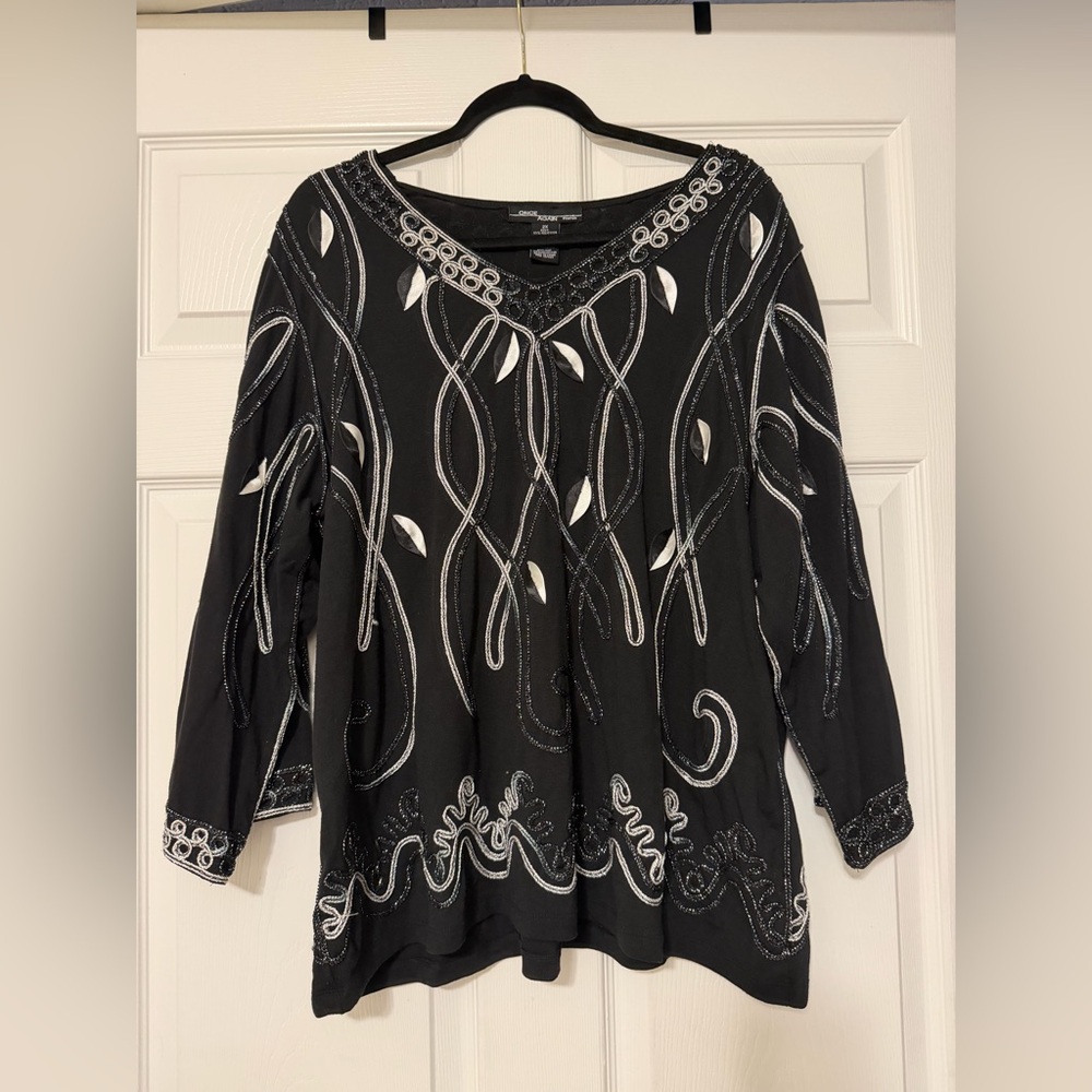 Black and White Embroidered Women's Top